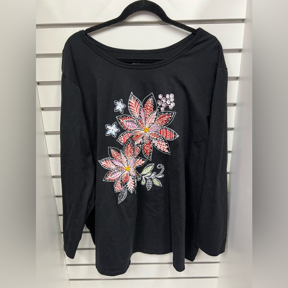 Woman Within Size 4X 34/36 Long Sleeve Flower Shirt